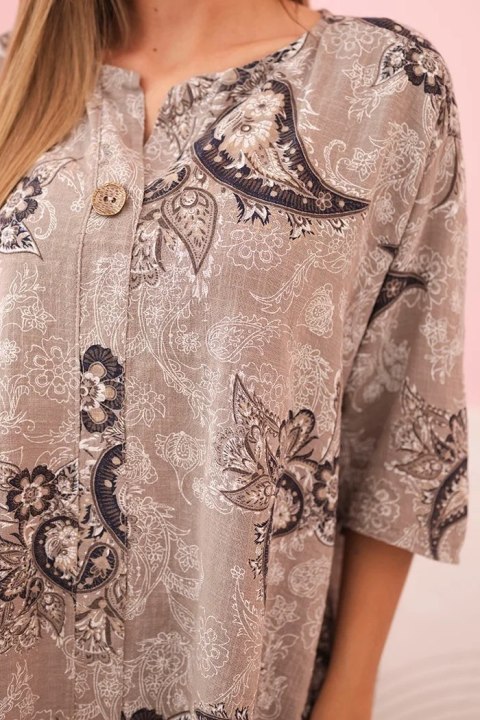 Bluzka damska bawełniana z podwijanym rękawem i wzorem paisley fango