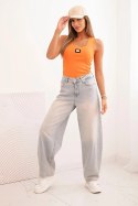 Bluzka damska prążkowana na ramiączkach z ozdobną naszywką ciemno pomarańczowa