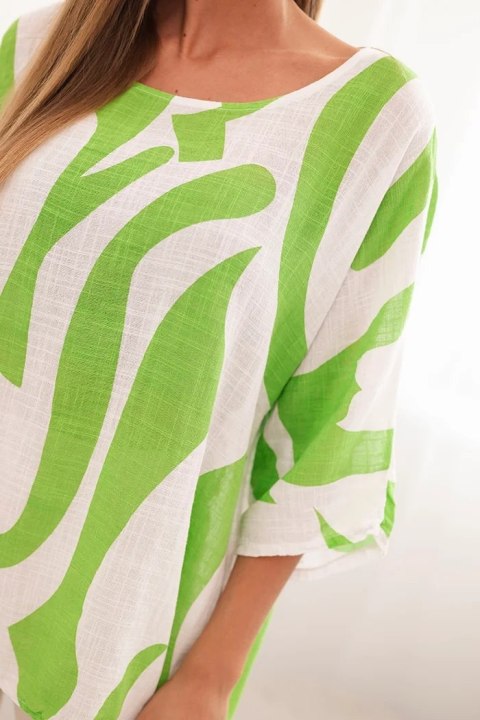 Bluzka damska z bawełny w abstrakycjny wzór zielona