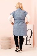 Kamizelka damska Plus Size pikowana z paskiem i kołnierzem jeansowa