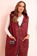Kamizelka damska pikowana Plus Size z kapturem zapinana na zamek bordowa