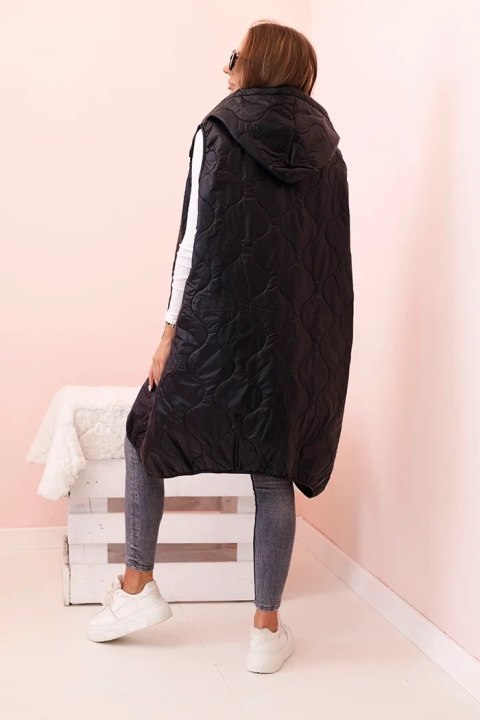 Kamizelka damska pikowana Plus Size z kapturem zapinana na zamek czarna