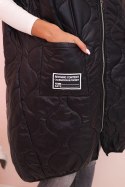 Kamizelka damska pikowana Plus Size z kapturem zapinana na zamek czarna