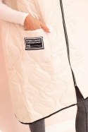 Kamizelka damska pikowana Plus Size z kapturem zapinana na zamek jasno beżowa