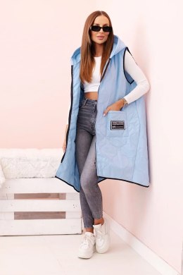 Kamizelka damska pikowana Plus Size z kapturem zapinana na zamek niebieska