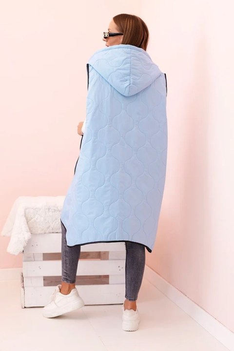 Kamizelka damska pikowana Plus Size z kapturem zapinana na zamek niebieska