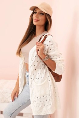 Kardigan damski ażurowy z kieszeniami ecru