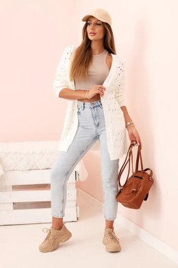 Kardigan damski ażurowy z kieszeniami ecru
