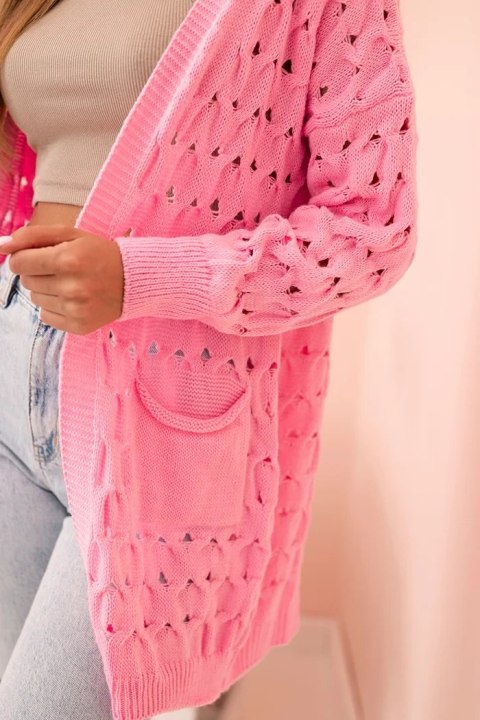 Kardigan damski ażurowy z kieszeniami jasny różowy