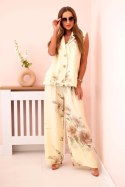 Komplet damska z wiskozy kamizelka i spodnie w kwiaty żółty