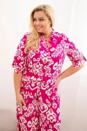Komplet damski Plus Size wiskozowy z geometrycznym nadrukiem fuksja