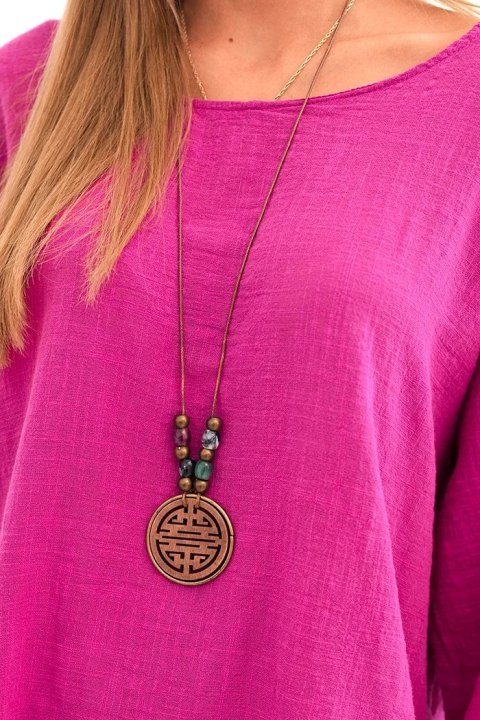 Komplet damski z wiskozy bluzka z naszyjnikiem oraz spodnie fioletowy