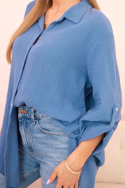 Koszula bawełniana muślinowa oversize ciemno jeansowa