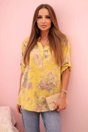 Koszula damska bawełniana z kwiatowym wzorem i podwijanymi rękawami kiwi