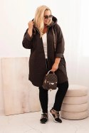 Kurtka damska Plus Size pikowana z kapturem i napisem HOPE brązowa