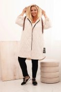 Kurtka damska Plus Size pikowana z kapturem i napisem HOPE jasno beżowa