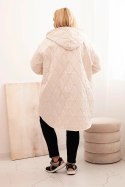 Kurtka damska Plus Size pikowana z kapturem i napisem HOPE jasno beżowa