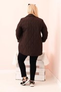 Kurtka damska Plus Size pikowana z kołnierzem i guzikiem brązowa