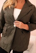 Kurtka damska Plus Size pikowana z kołnierzem i guzikiem khaki