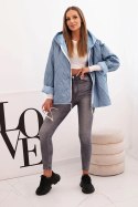 Kurtka damska pikowana z kapturem jasno jeansowa