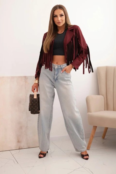 Kurtka damska z frędzlami z zamszu bordowa