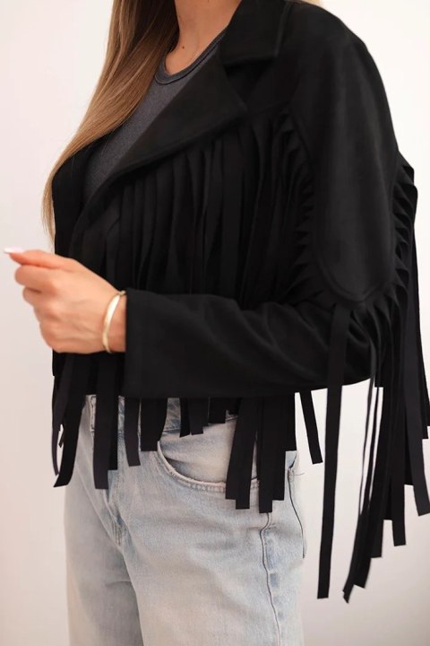 Kurtka damska z frędzlami z zamszu czarna