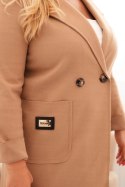 Płaszcz damski elegancki Plus Size z kołnierzem i dużymi kieszeniami camelowy