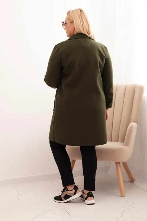 Płaszcz damski elegancki Plus Size z kołnierzem i dużymi kieszeniami khaki