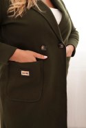Płaszcz damski elegancki Plus Size z kołnierzem i dużymi kieszeniami khaki