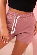 Spodenki damskie bawełniane z gumką i wiązanie w pasie ciemno różowe