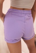 Spodenki damskie bawełniane z gumką i wiązanie w pasie fioletowe