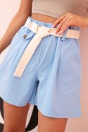 Spodenki damskie z wysokim stanem i paskiem niebieskie
