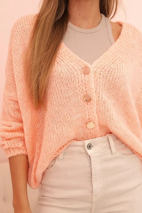 Sweter damski z dekoltem V i guzikami morelowy