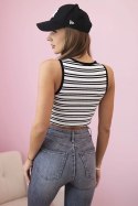 Top damski bawełniany z dekoltem i złotym akcentem czarna