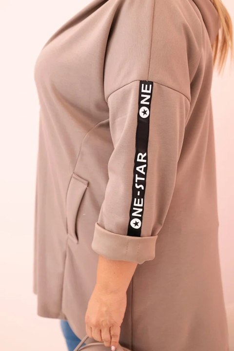 Bluza damska Plus Size z wiskozą rozpinana z kapturem ciemno beżowa