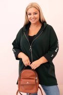Bluza damska Plus Size z wiskozą rozpinana z kapturem ciemno zielona