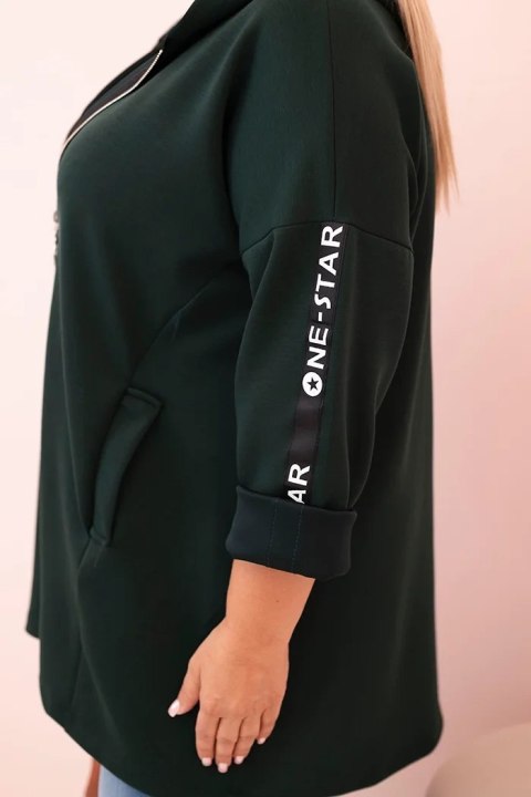 Bluza damska Plus Size z wiskozą rozpinana z kapturem ciemno zielona