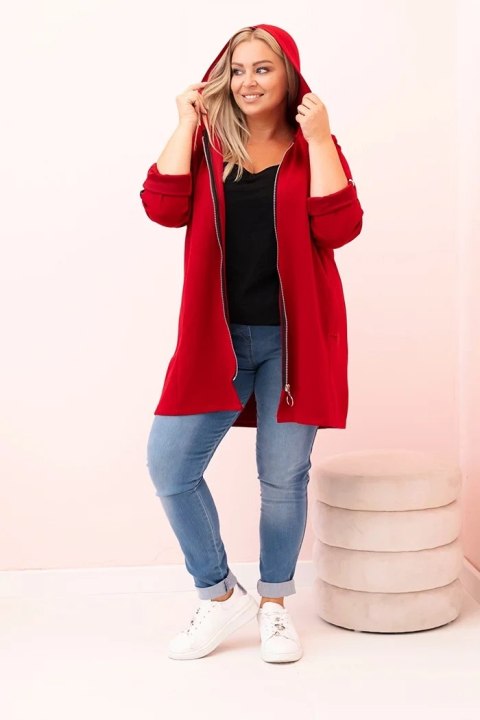 Bluza damska Plus Size z wiskozą rozpinana z kapturem czerwona