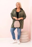 Bluza damska Plus Size z wiskozą rozpinana z kapturem khaki