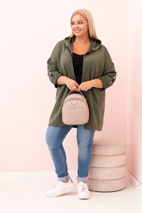 Bluza damska Plus Size z wiskozą rozpinana z kapturem khaki