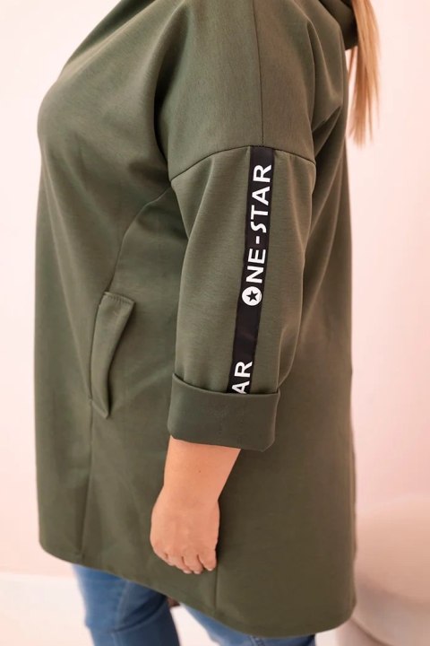 Bluza damska Plus Size z wiskozą rozpinana z kapturem khaki