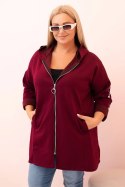 Bluza damska Plus Size z wiskozą rozpinana z kapturem śliwkowa
