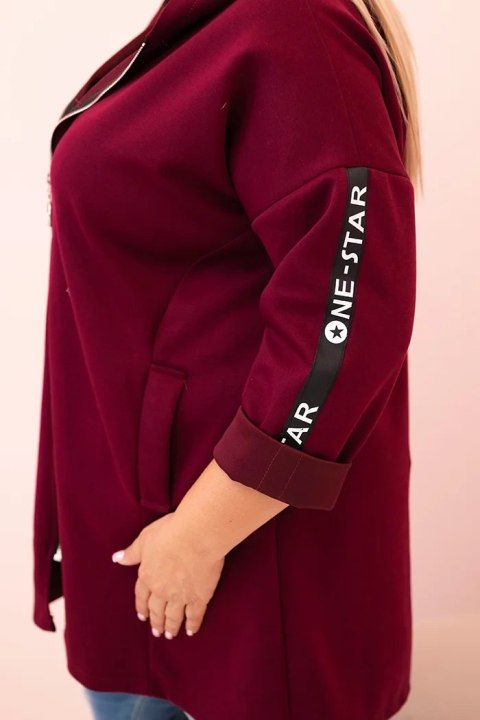 Bluza damska Plus Size z wiskozą rozpinana z kapturem śliwkowa