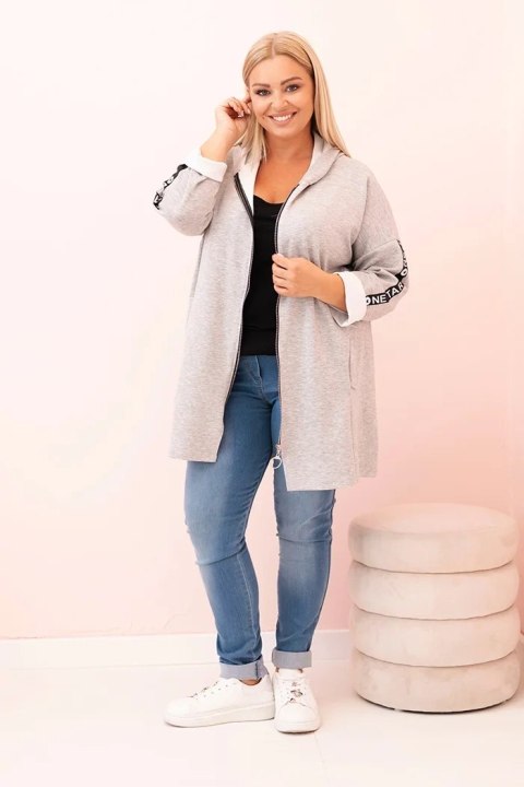 Bluza damska Plus Size z wiskozą rozpinana z kapturem szara