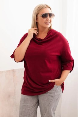 Bluzka damska Plus Size z bawełną o luźnym kroju z dekoltem wodnym bordowa