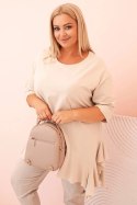 Bluzka damska Plus Size z bawełną z falbaną i rękawem podwijanym beżowa