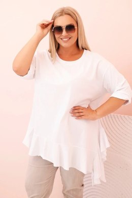 Bluzka damska Plus Size z bawełną z falbaną i rękawem podwijanym biała