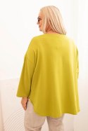Bluzka damska Plus Size z bawełną z kieszenią i rękawem podwijanym kiwi