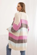 Kardigan damska z wełną w kolorowe pasy beżowy