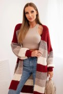 Kardigan damska z wełną w kolorowe pasy bordowy